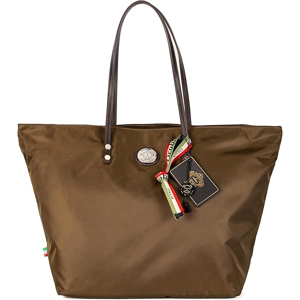 Orobianco Barrady Tote Bag - Blue Nylon/Brown Leather: Buy Online